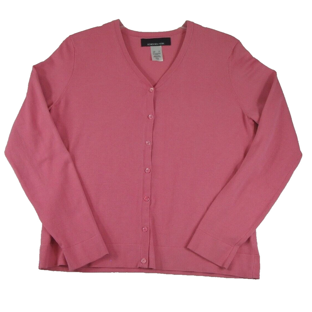 Jones New York Button Up Sweater Silk Blend Pink Long Sleeve Size Small